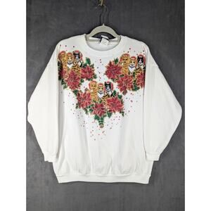 Vtg Big Fun Sweatshirt Women's White Cats Kittens Made U.S.A One Size